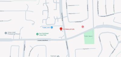 Google Maps image with location pin to YLS Bakery and Cafe in Yorba Linda